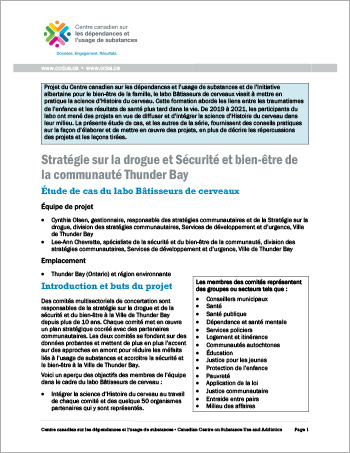 Stratégie sur la drogue et Sécurité et bien-être de la communauté Thunder Bay : étude de cas du labo Bâtisseurs de cerveaux