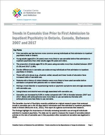 Trends in Cannabis Use Prior to First Admission to Inpatient Psychiatry in Ontario, Canada, Between 2007 and 2017 (Report at a Glance)