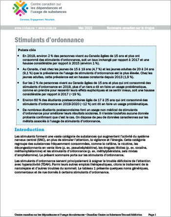 Stimulants d’ordonnance (Sommaire canadien sur la drogue)