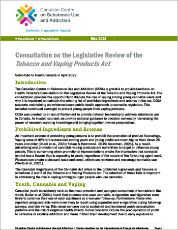 Consultation on the Legislative Review of the Tobacco and Vaping Products Act