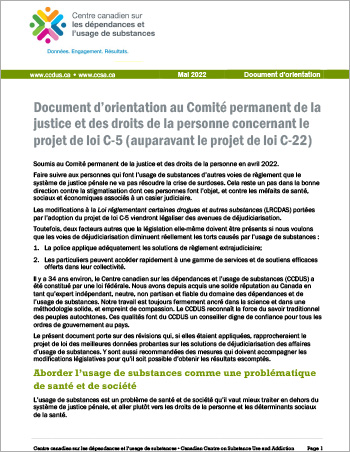 Document d’orientation au Comité permanent de la justice et des droits de la personne concernant le projet de loi C-5 (auparavant le projet de loi C-22)