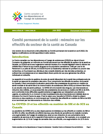 Comité permanent de la santé : mémoire sur les effectifs du secteur de la santé au Canada (Document dorientation)