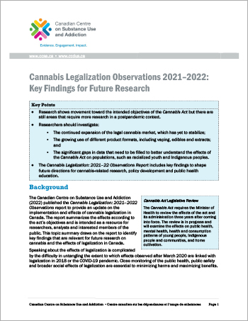 Cannabis Legalization Observations 2021–2022: Key Findings for Future Research