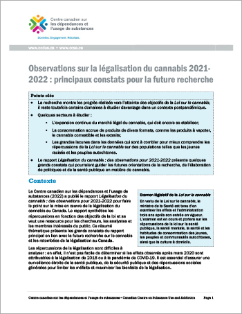 Observations sur la légalisation du cannabis 2021-2022 : principaux constats pour la future recherche