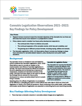 Cannabis Legalization Observations 2021–2022: Key Findings for Policy Development