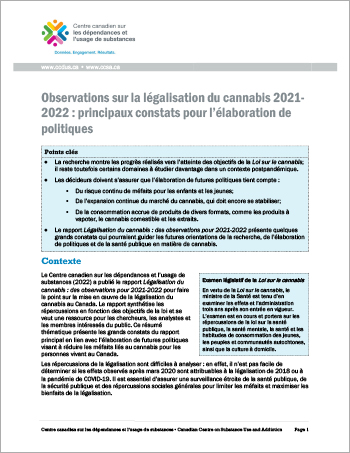 Observations sur la légalisation du cannabis 2021-2022 : principaux constats pour l’élaboration de politiques