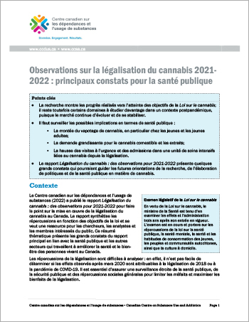 Observations sur la légalisation du cannabis 2021-2022 : principaux constats pour la santé publique