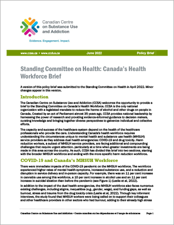 Standing Committee on Canada’s Health Workforce in May 2022