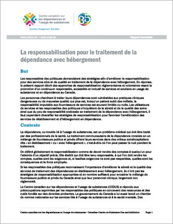 La responsabilisation pour le traitement de la dépendance avec hébergement