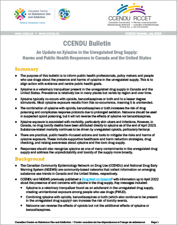 CCENDU Bulletin: Update on Xylazine in Canada and the United States