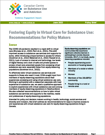 Fostering Equity in Virtual Care for Substance Use: Recommendations for Policy Makers