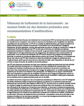 Tribunaux de traitement de la toxicomanie : un examen fondé sur des données probantes avec recommandations d’améliorations