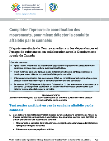 Compléter l’épreuve de coordination des mouvements, pour mieux détecter la conduite affaiblie par le cannabis