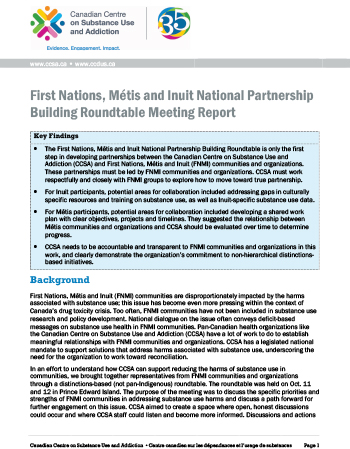 First Nations, Métis and Inuit National Partnership Building Roundtable Meeting Report