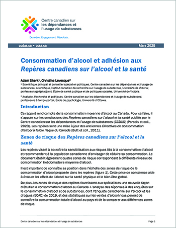 Consommation d’alcool et adhésion aux Repères canadiens sur l’alcool et la santé