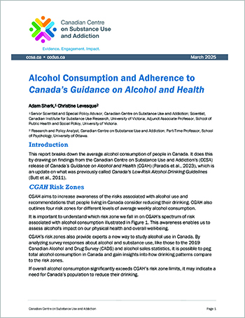 Alcohol Consumption and Adherence to Canada’s Guidance on Alcohol and Health