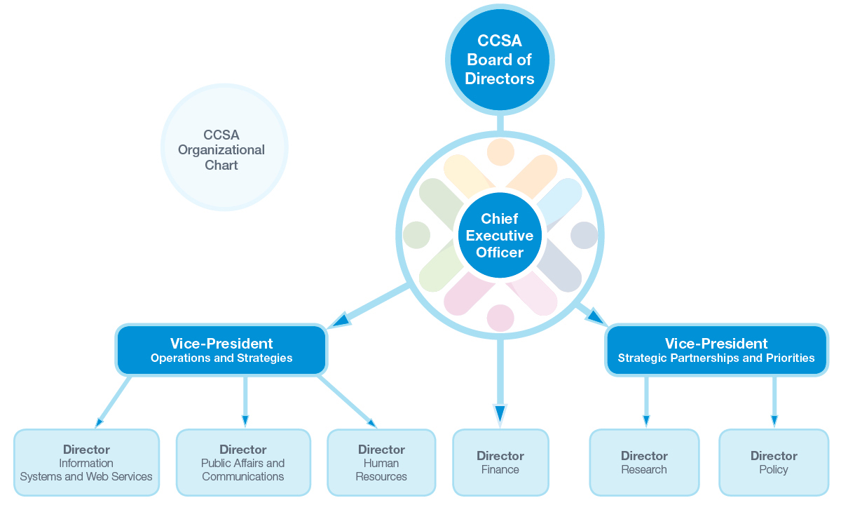 Organizational chart illustrating the hierarchy of the Senior Leadership Team at the Canadian Centre on Substance Use and Addiction.