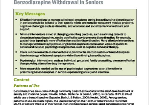 Effective Interventions to Manage Symptoms of Benzodiazepine Withdrawal in Seniors (Rapid Review)