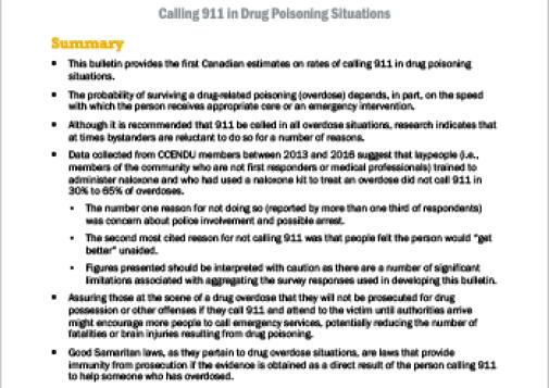 Calling 911 in Drug Poisoning Situations (CCENDU Bulletin)