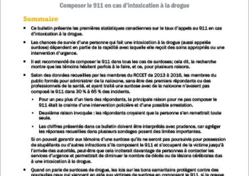 Composer le 911 en cas d’intoxication à la drogue (Bulletin du RCCET)