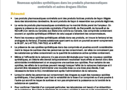 Nouveaux opioïdes synthétiques dans les produits pharmaceutiques contrefaits et autres drogues illicites (Bulletin du RCCET)