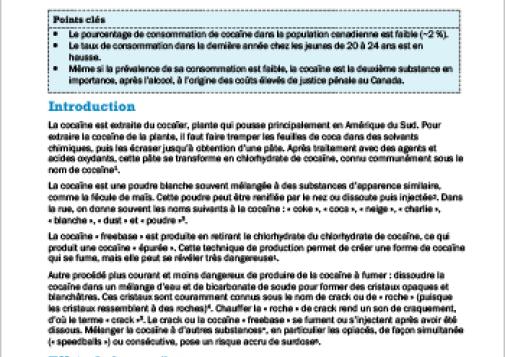Cocaïne (Sommaire canadien sur la drogue)