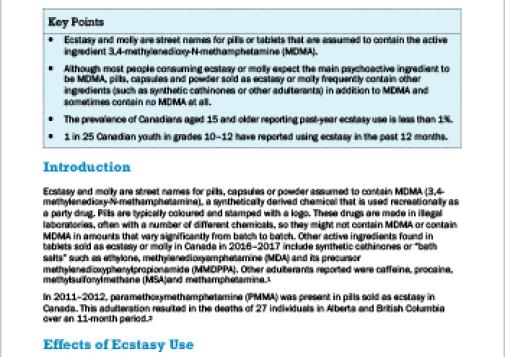Ecstasy or Molly (MDMA) (Canadian Drug Summary)