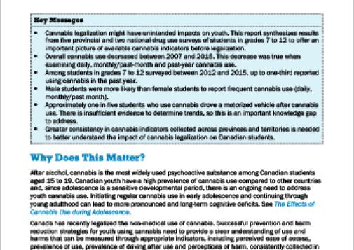 Cannabis Use, Harms and Perceived Risks among Canadian Students (Report at a Glance)