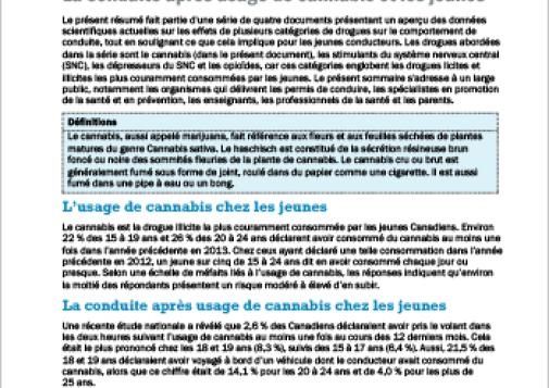 La conduite après usage de cannabis et les jeunes (Résumé thématique)