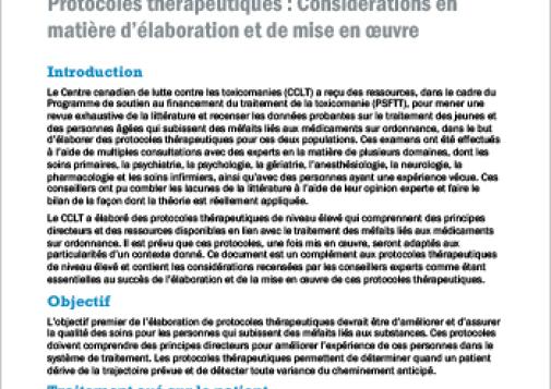 Protocoles thérapeutiques : Considérations en matière d’élaboration et de mise en œuvre