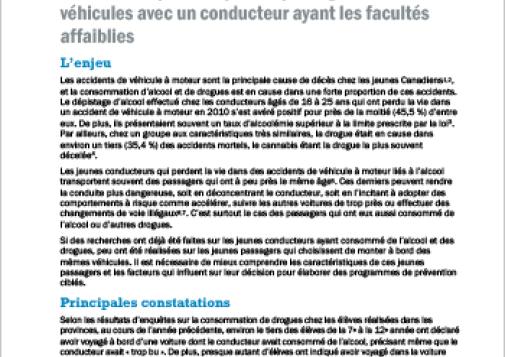 Caractéristiques des jeunes passagers de véhicules avec un conducteur ayant les facultés affaiblies (Rapport en bref)