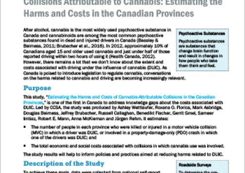 Collisions Attributable to Cannabis: Estimating the Harms and Costs in the Canadian Provinces (Report at a Glance)