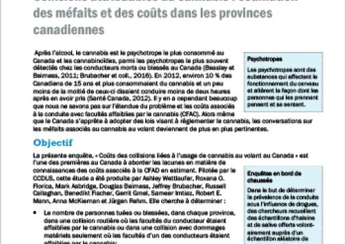 Collisions attribuables au cannabis : estimation des méfaits et des coûts dans les provinces canadiennes (Survol du rapport)