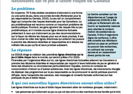 Création des premières lignes directrices nationales sur le jeu à faible risque du Canada