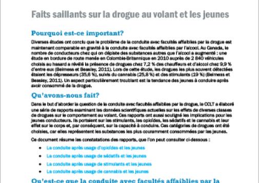 Faits saillants sur la drogue au volant et les jeunes