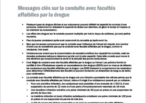 Messages clés sur la conduite avec facultés affaiblies par la drogue