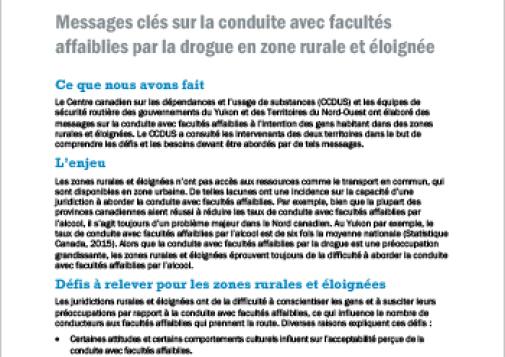 Messages clés sur la conduite avec facultés affaiblies par la drogue en zone rurale et éloignée