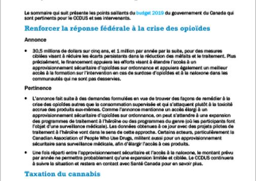 Les points saillants du budget fédéral 2019