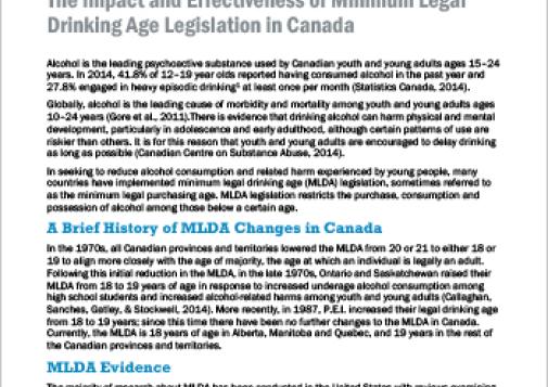 The Impact and Effectiveness of Minimum Legal Drinking Age Legislation in Canada
