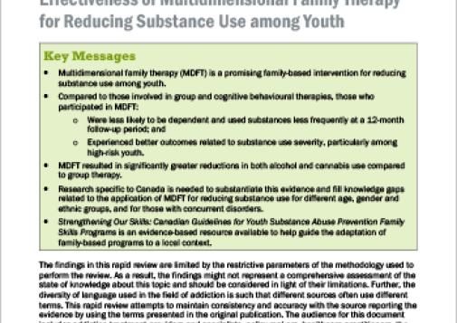 Effectiveness of Multidimensional Family Therapy for Reducing Substance Use among Youth (Rapid Review)