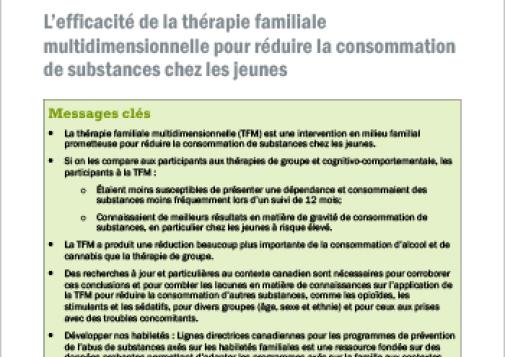 L’efficacité de la thérapie familiale multidimensionnelle pour réduire la consommation de substances chez les jeunes (Examen rapide)