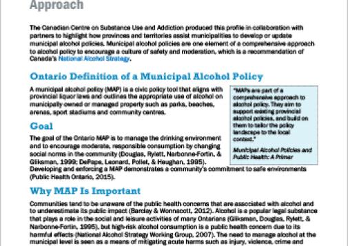 Municipal Alcohol Policy in Ontario: A Public Health Approach