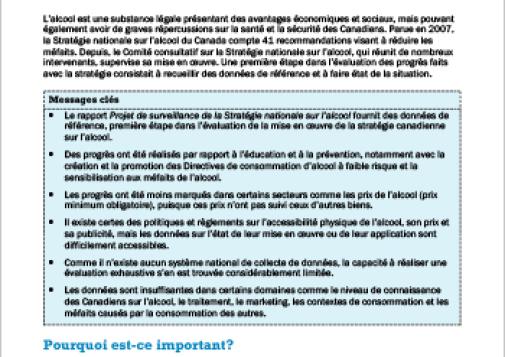Projet de surveillance de la Stratégie nationale sur l’alcool (Survol du rapport)