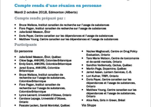 Groupe de travail national sur la vérification de drogue : Compte rendu d’une réunion en personne