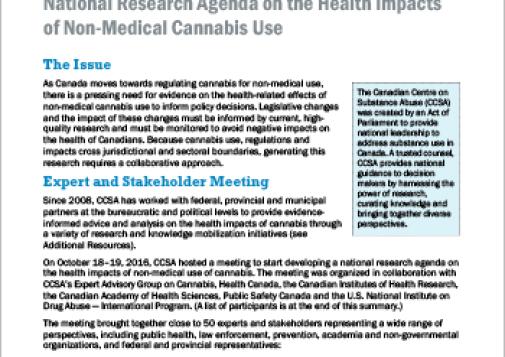 National Research Agenda on the Health Impacts of Non-Medical Cannabis Use (Summary Report)