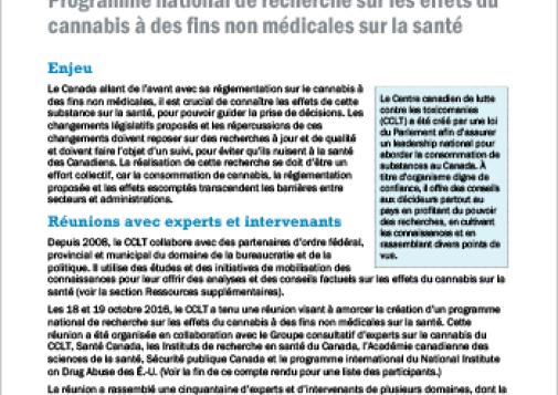 Programme national de recherche sur les effets du cannabis à des fins non médicales sur la santé (Rapport sommaire)