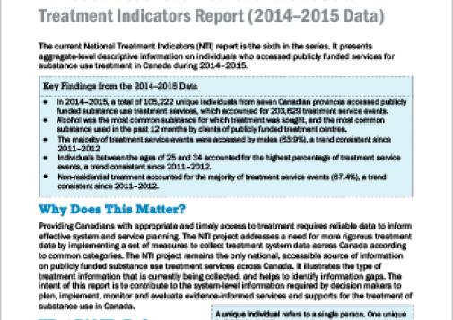 Addiction Treatment in Canada: The National Treatment Indicators Report: 2014–2015 Data (Report at a Glance)