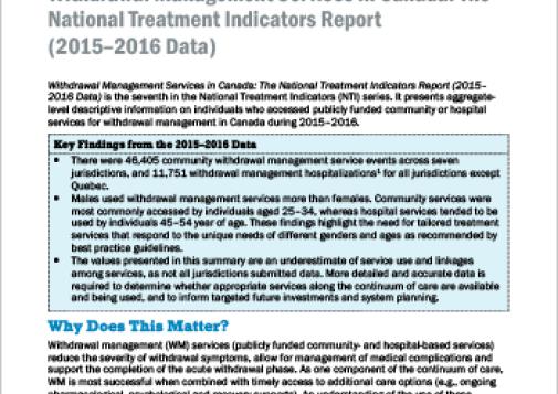 Withdrawal Management Services in Canada: The National Treatment Indicators Report (2015–2016 Data) (Report at a Glance)