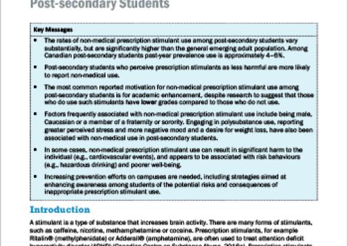 Non-medical Prescription Stimulant Use among Post-secondary Students (Topic Summary)