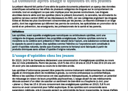 La conduite après usage d’opioïdes et les jeunes (Résumé thématique)